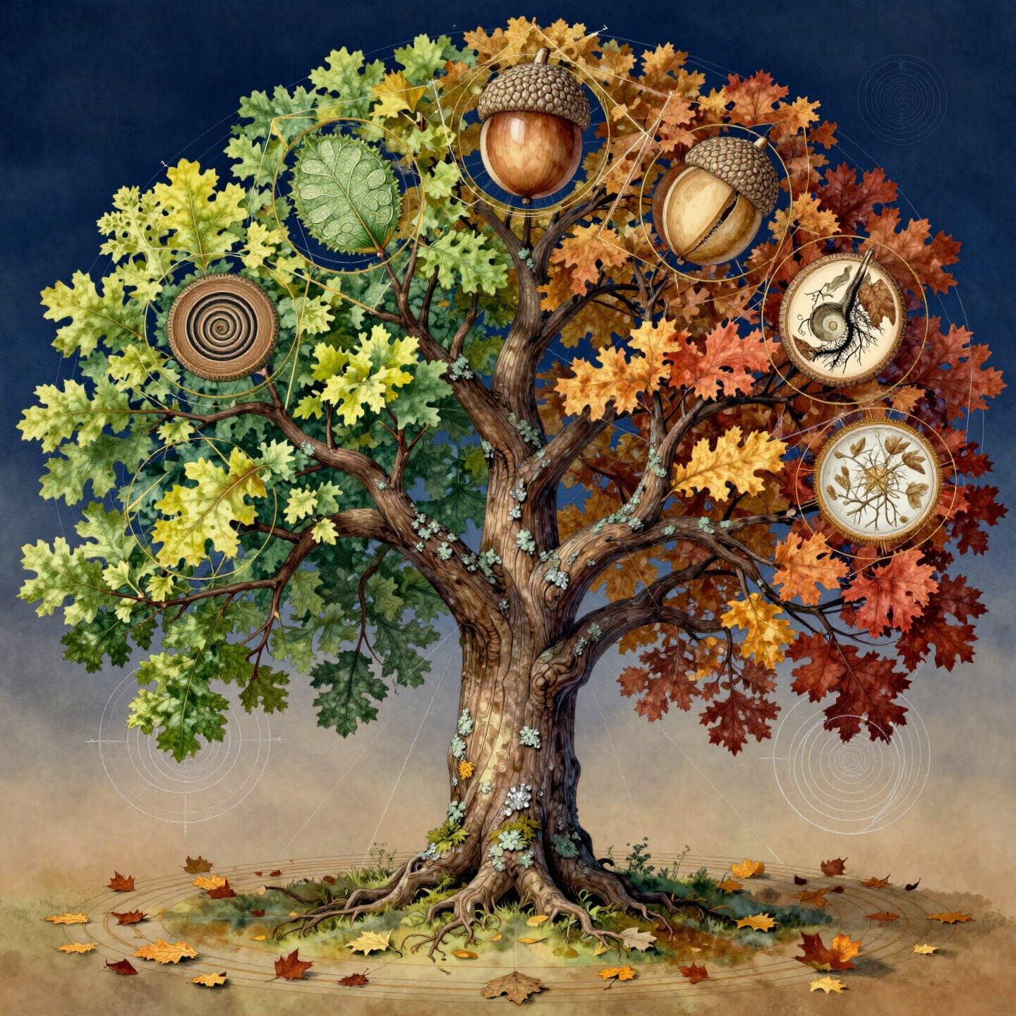 Fibonacci Oak Tree Botanical and Technical Art