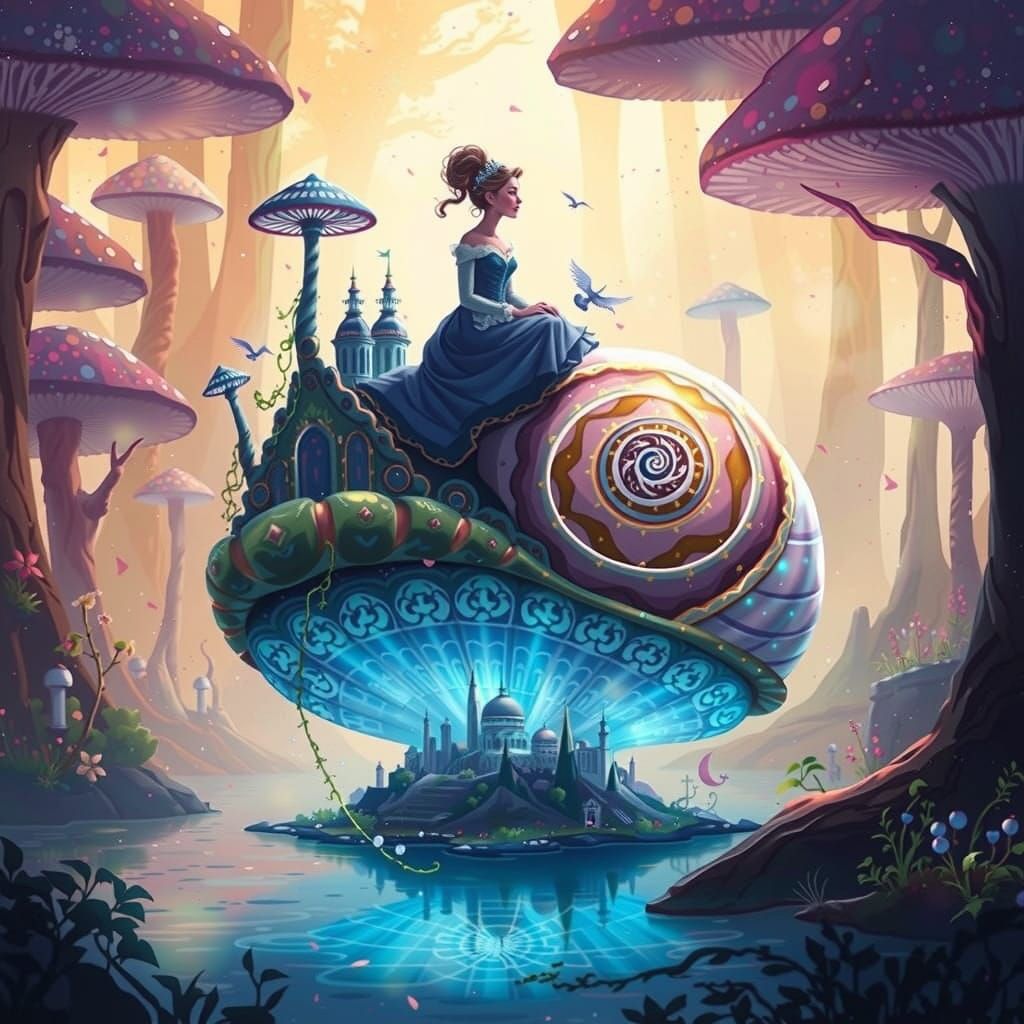 Regal Princess Rides Bioluminescent Snail Through Dreamlike ...
