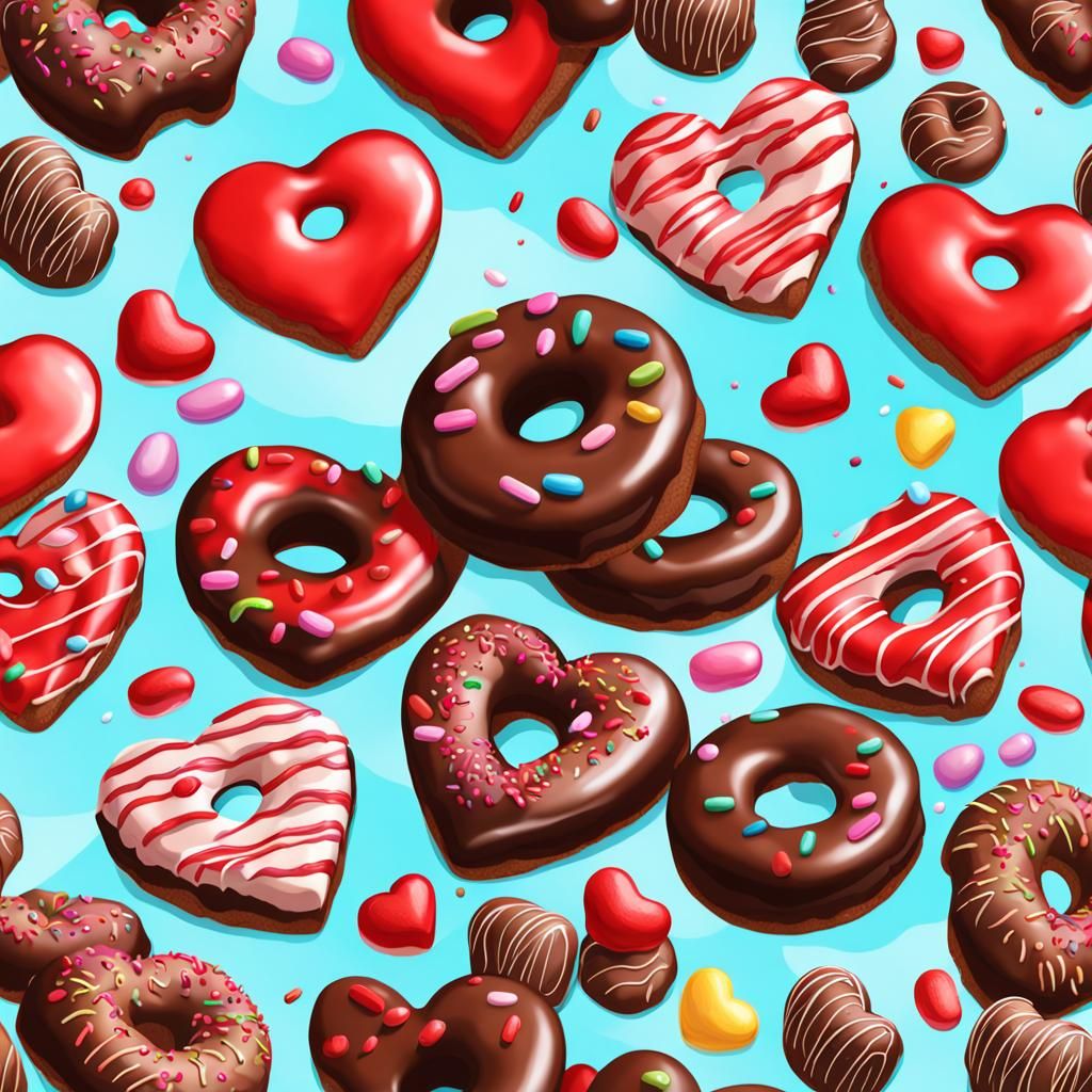 Heart Doughnuts with Red Icing in Candy Art