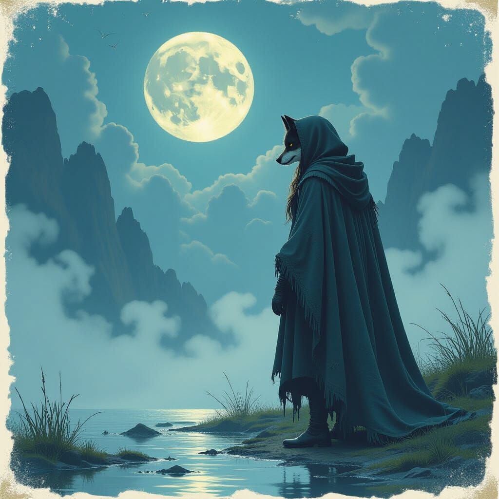 Two-Legged Female Werewolf in Moonlight