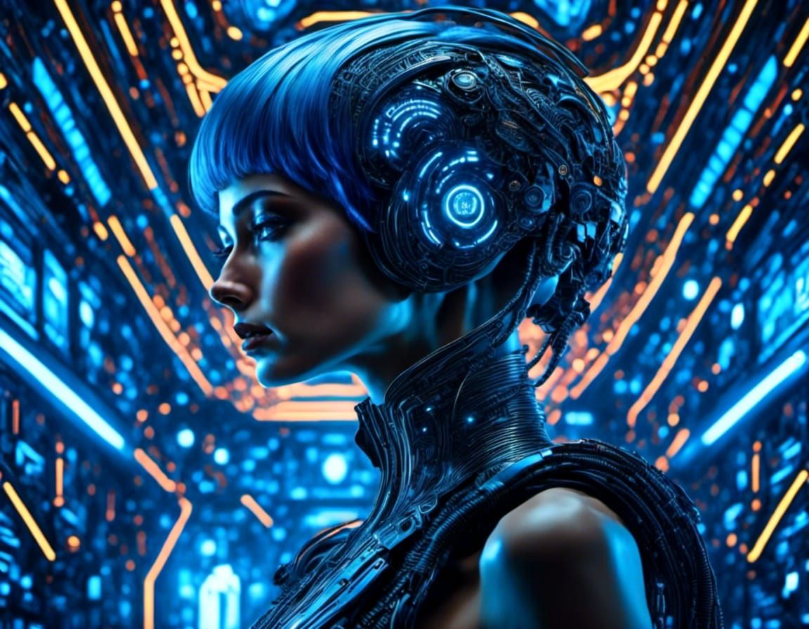 Cyberpunk Ana de Armas with Holographic Blue Hair