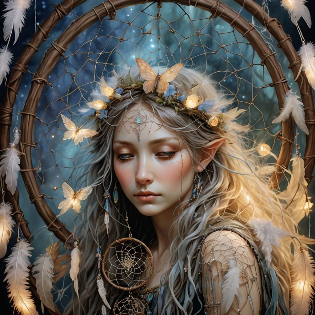 Mystical Fairy Sleeps in Dreamcatcher Orb