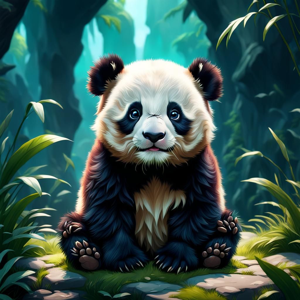 Adorable Fluffy Baby Panda in Detailed Digital Painting