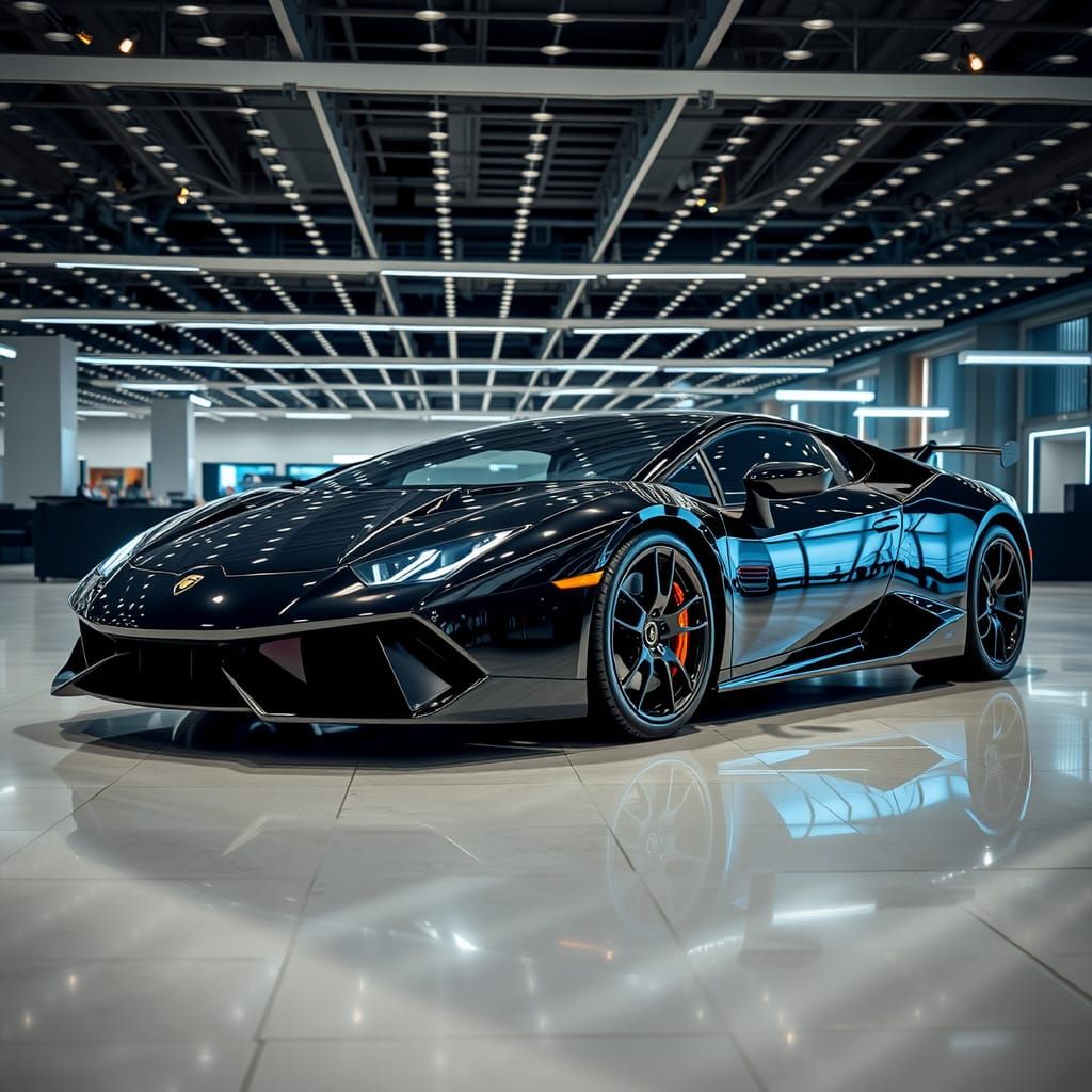Black Lamborghini Testarossa in LED Showroom