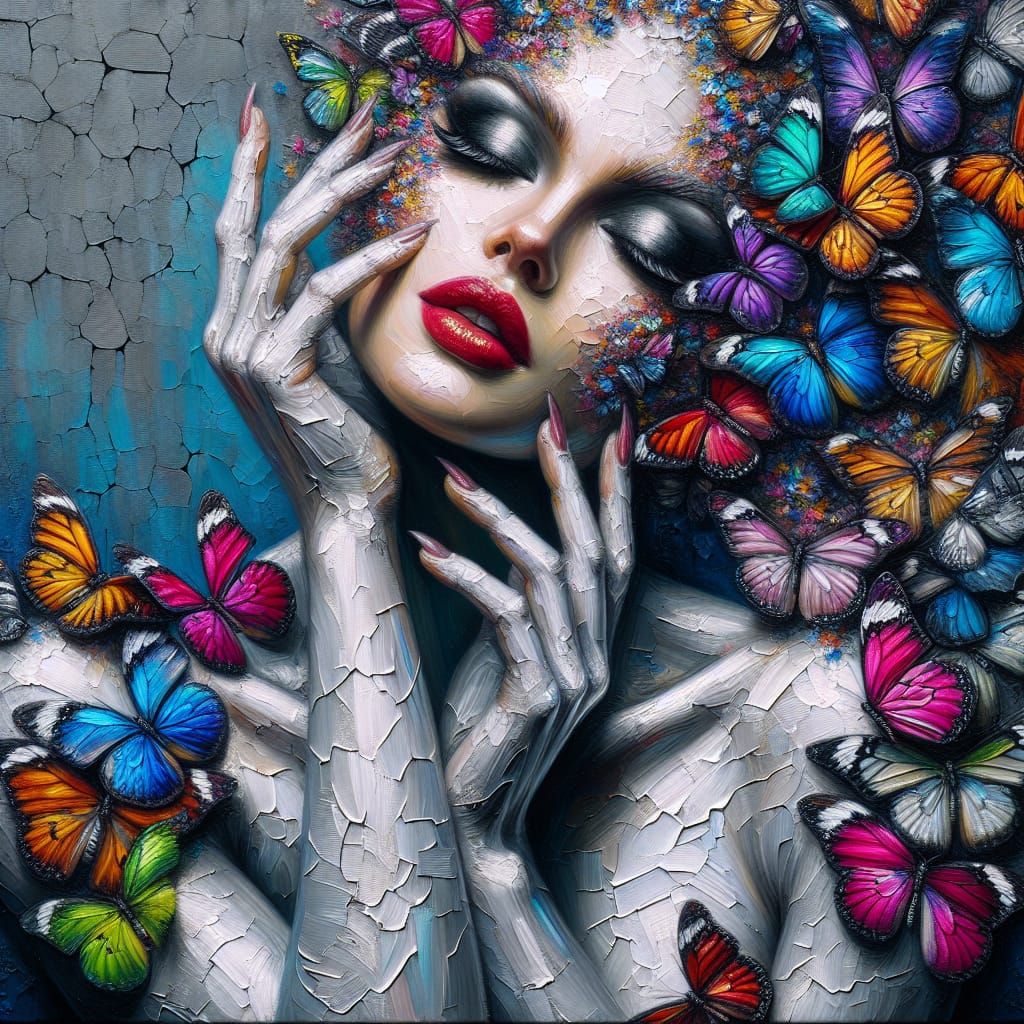 Monarch Butterfly Woman: Impasto Oil Painting