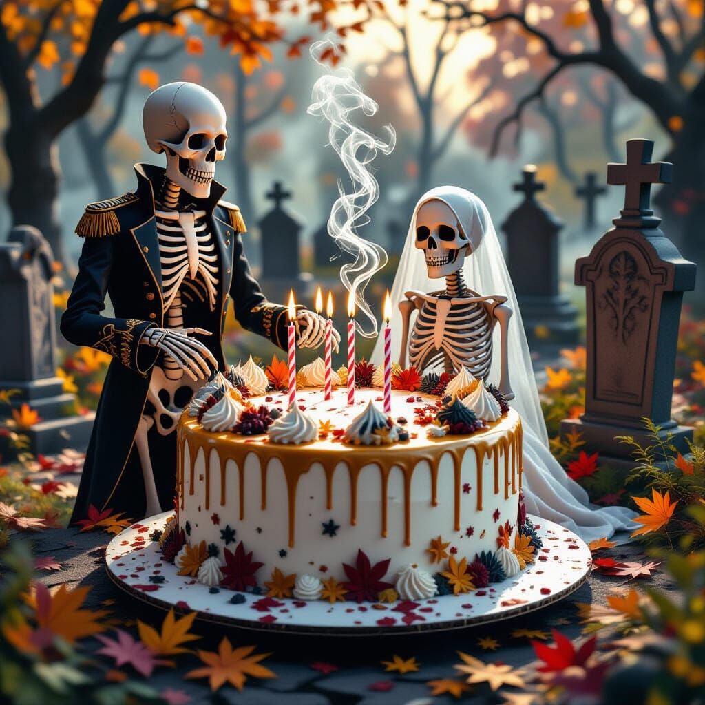 Haunted Birthday Cake in Graveyard 3D Render