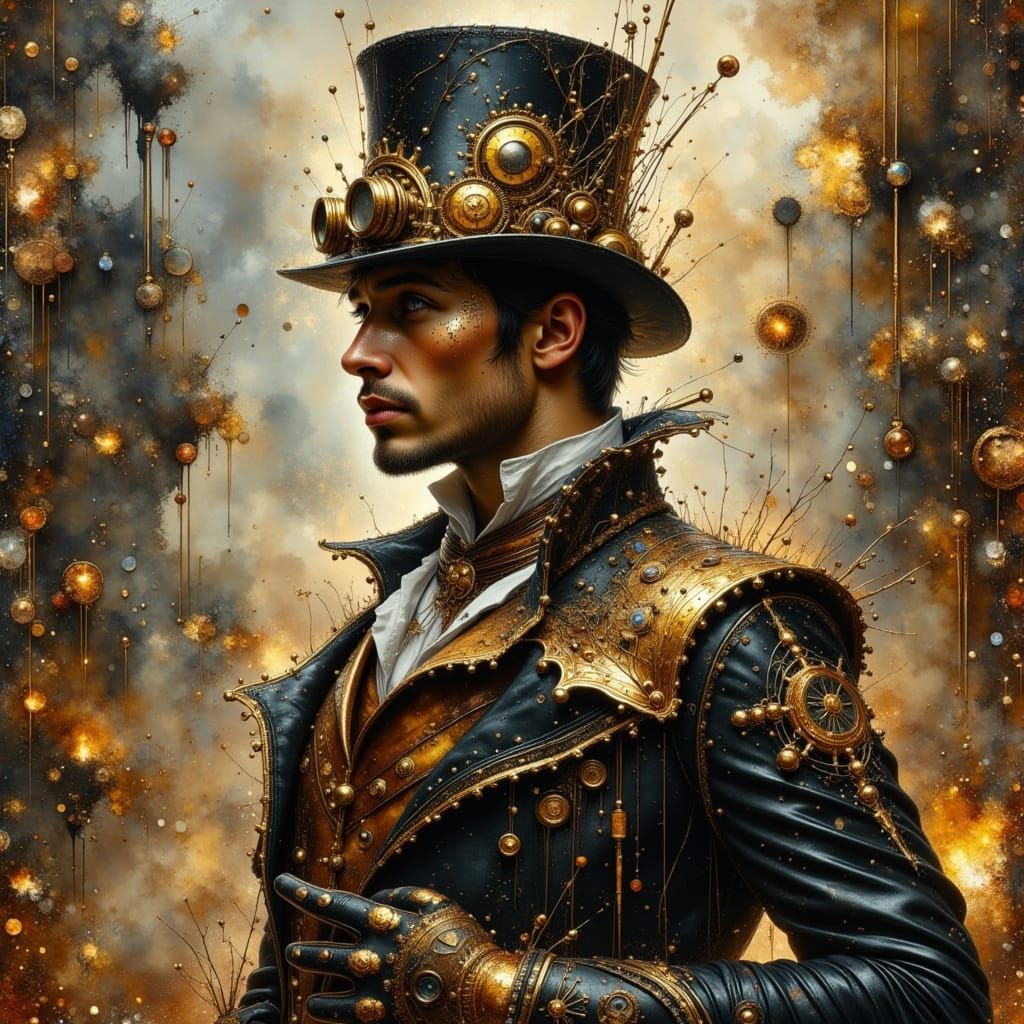 Steampunk Gentleman in Victorian Attire with Brass Accents
