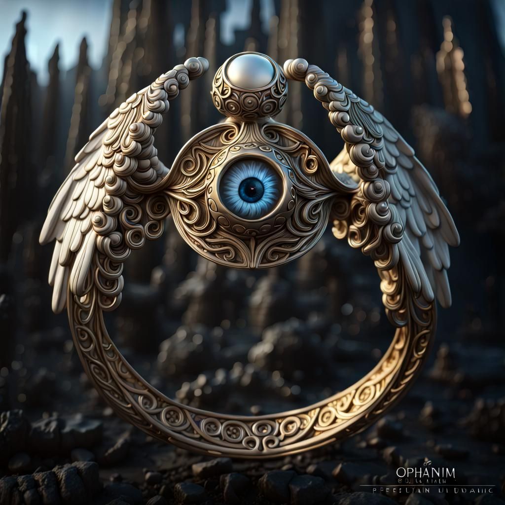 Ophanim Angel with Multiple Eyes in Detailed Matte Painting