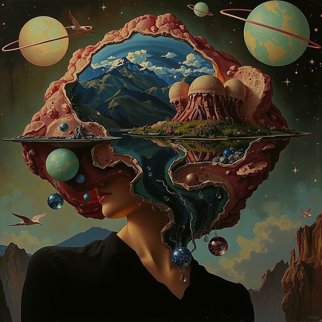 Dreamlike Amoeboid Landscape Painting in Pink, Blue, and Whi...