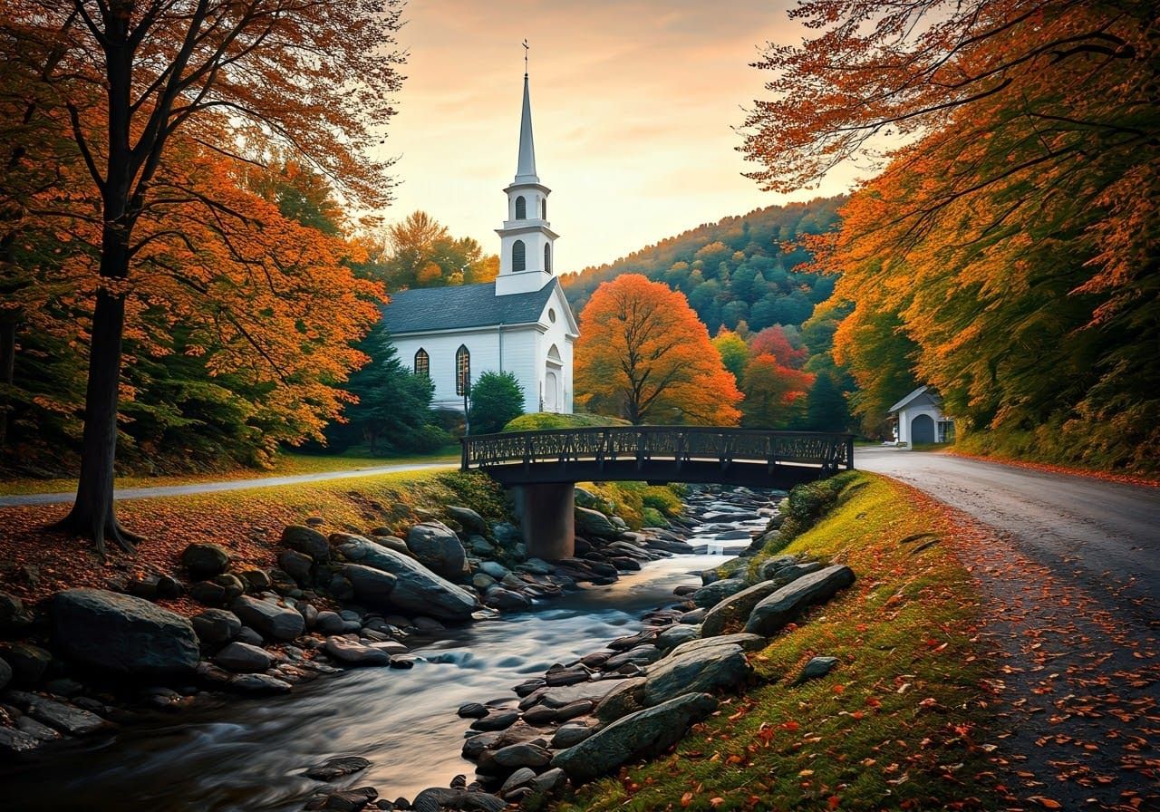 New England Village in Autumn Light