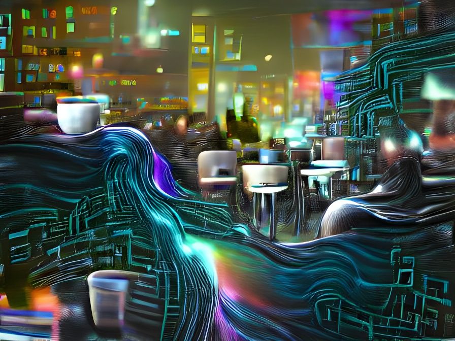 An AI City Night View and A Cup of Café