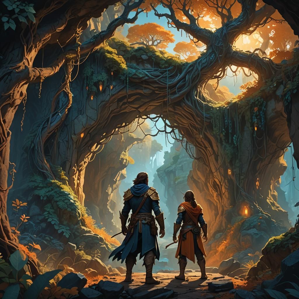 Adventurer at Cave Entrance: Fantasy Concept Art