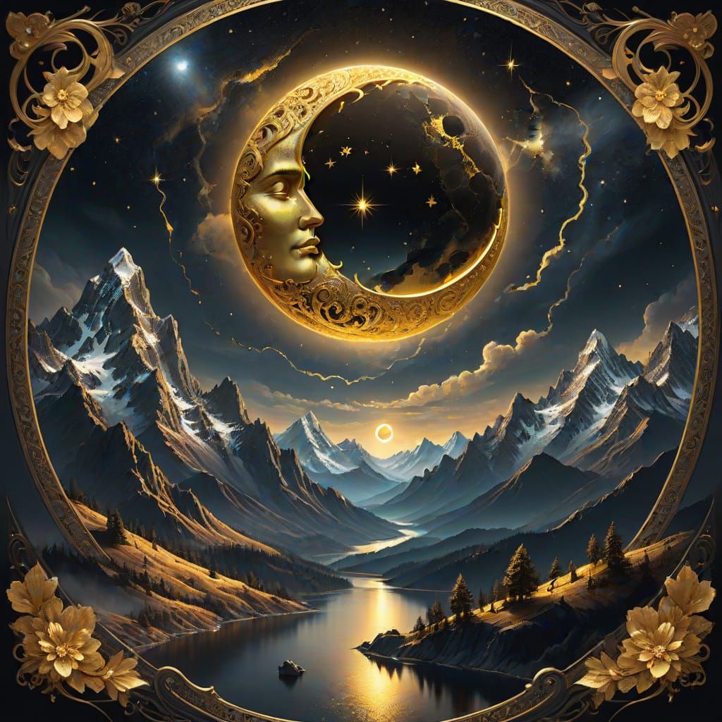Golden Moon Celestial Art Digital Painting