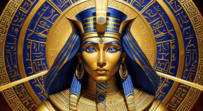 Mystical Pharaoh with Sacred Scrolls in Golden Splendor
