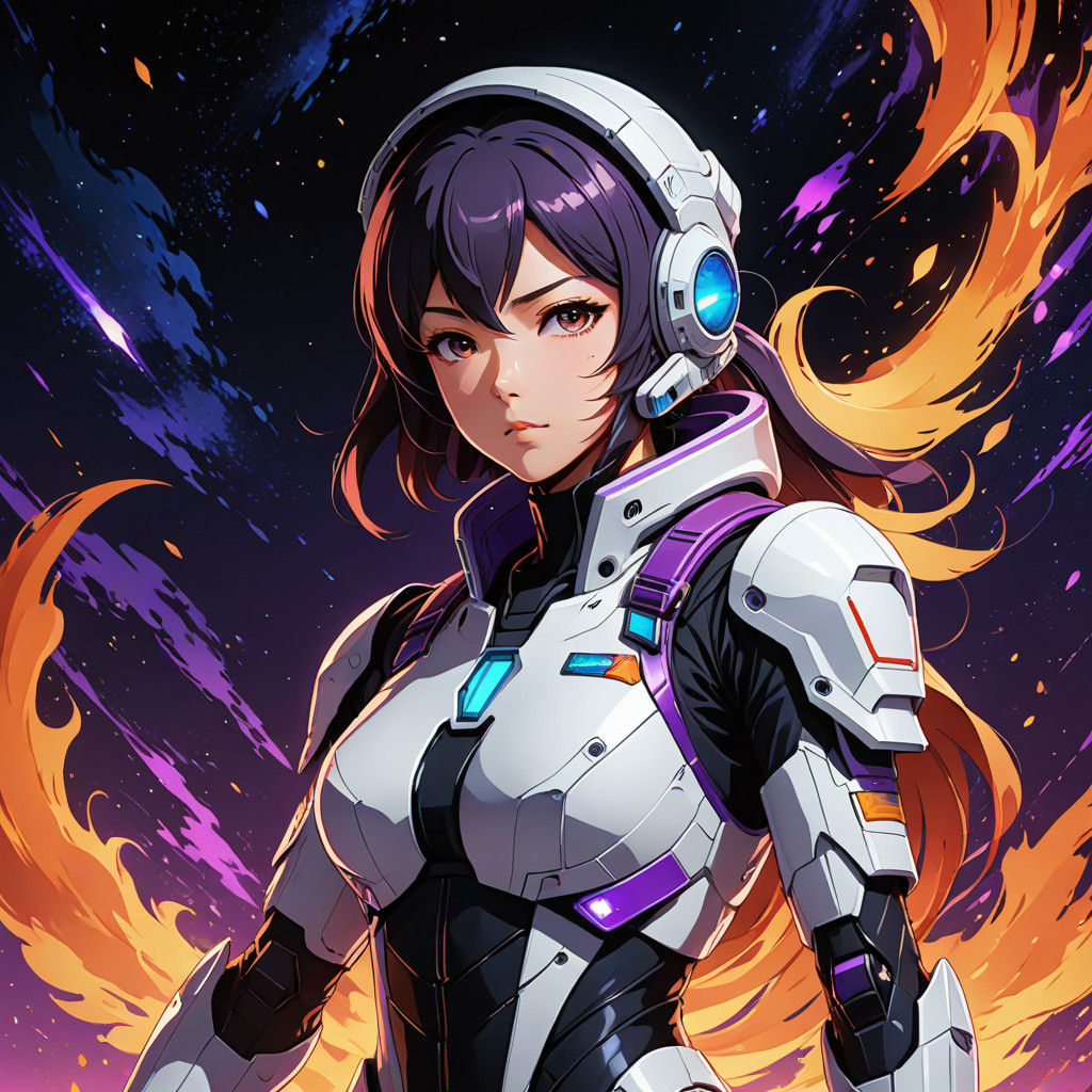 Sleek Astronaut Surrounded by Cinematic Flames in Deep Space