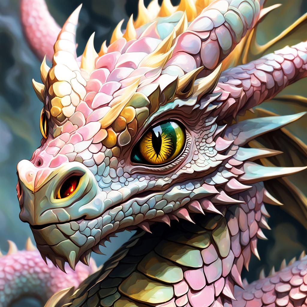 Adorable Pink and Yellow Dragon Portrait in Anime Style