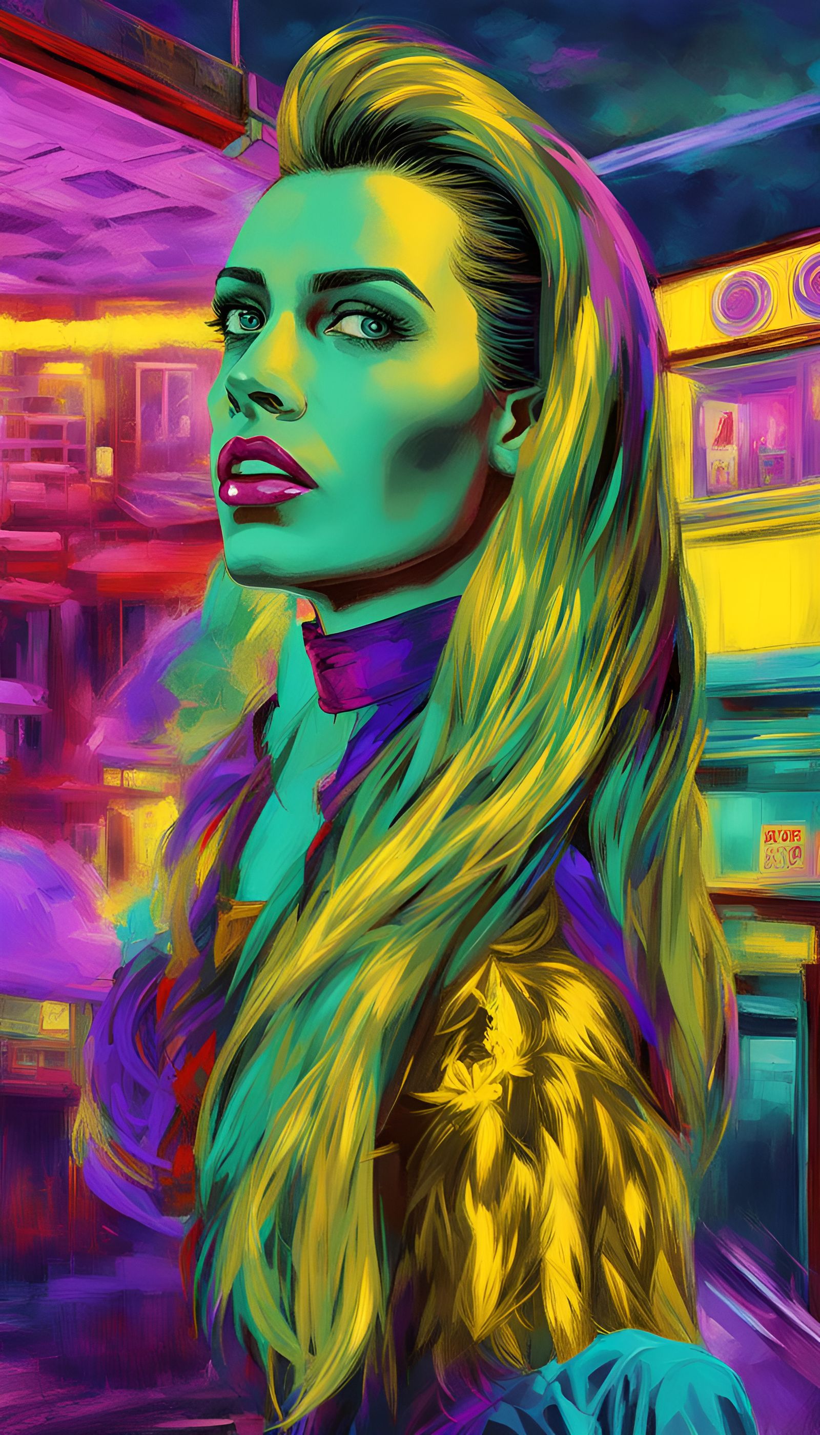 1980s New Wave Diner Waitress in Pop Art Style