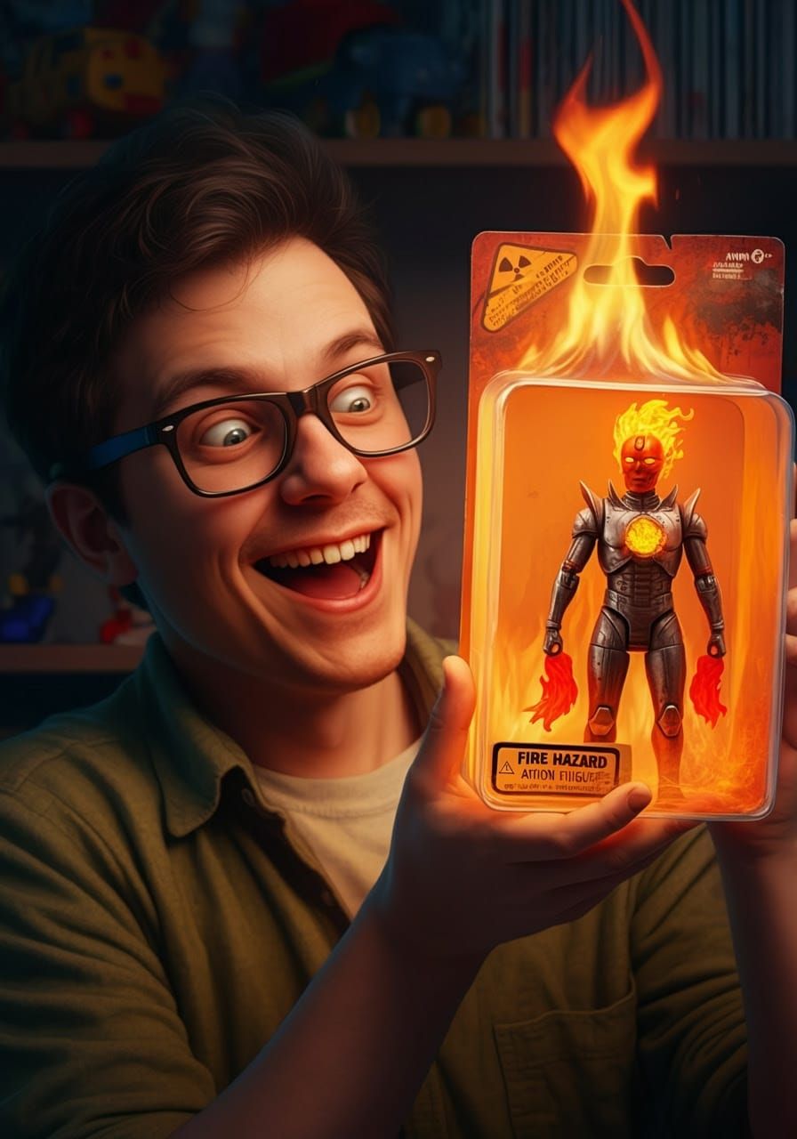 Vibrant Nerd's Fiery Action Figure Box Meltdown