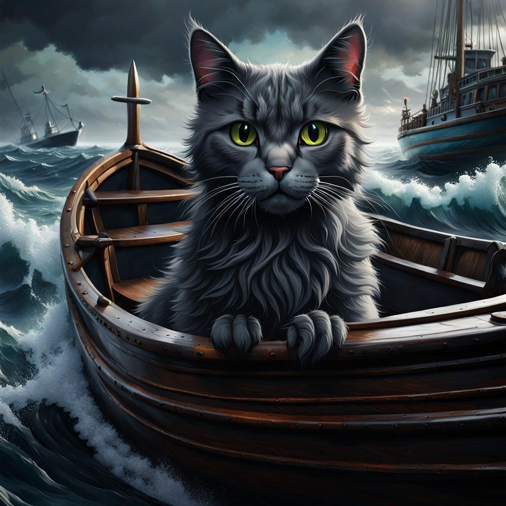 Grey Cat Adrift: A Detailed Matte Painting