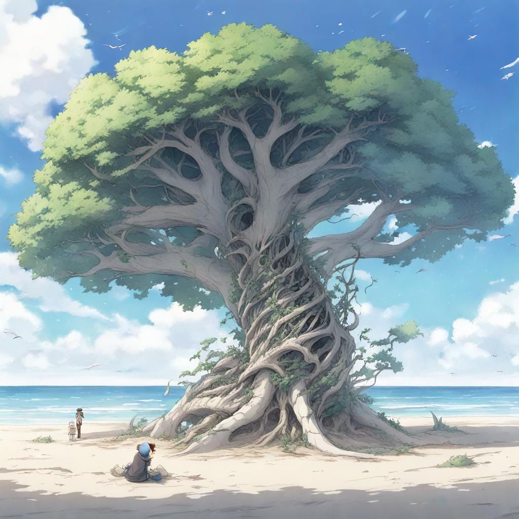 Dragon Bone Rib Cage with Tree: Anime Style