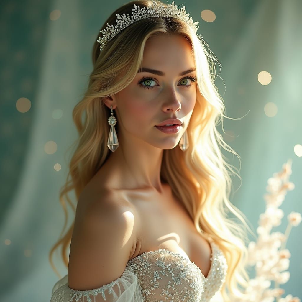 Radiant Woman in Crystal Light Gown