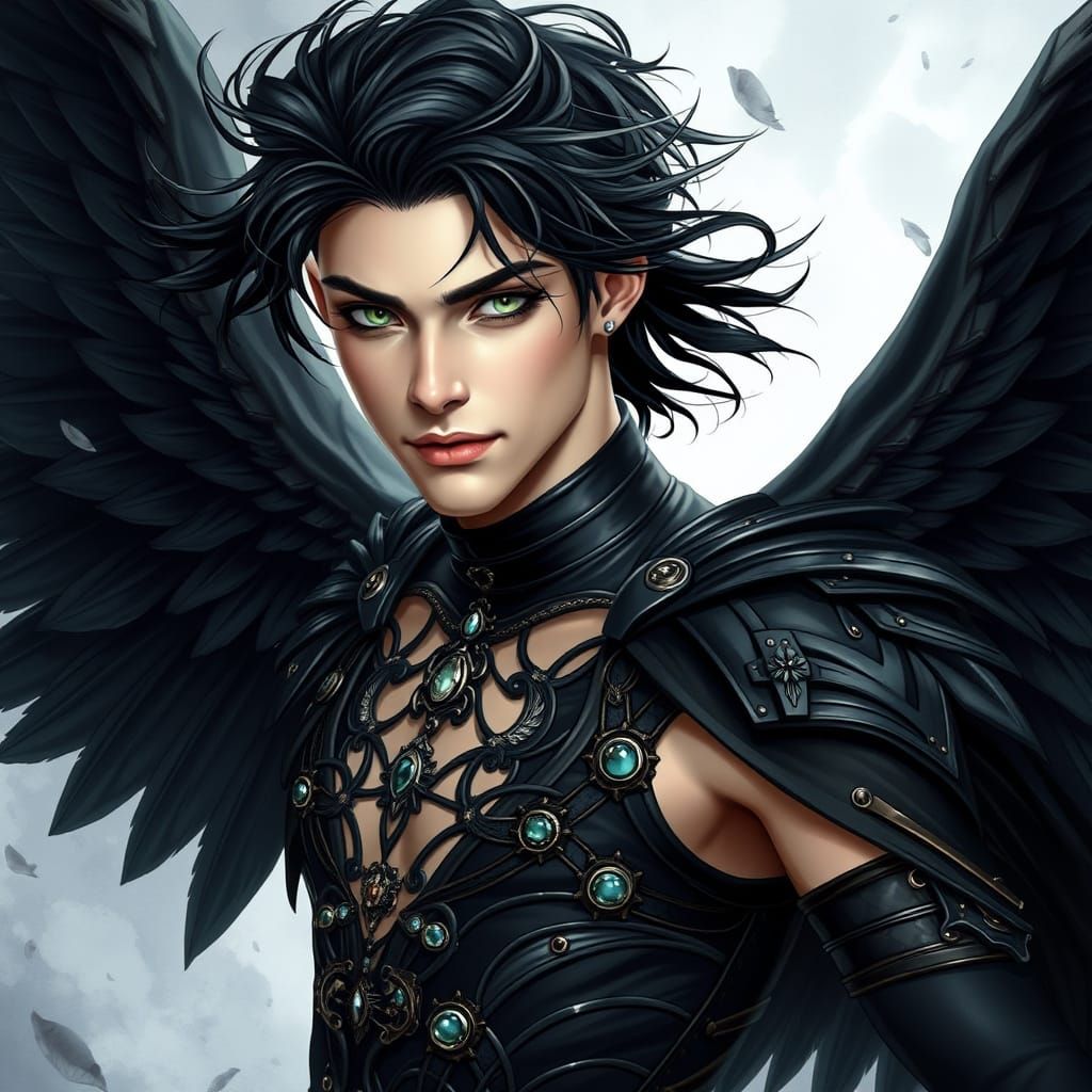 Dark Angel in Bodysuit with Wings and Cape