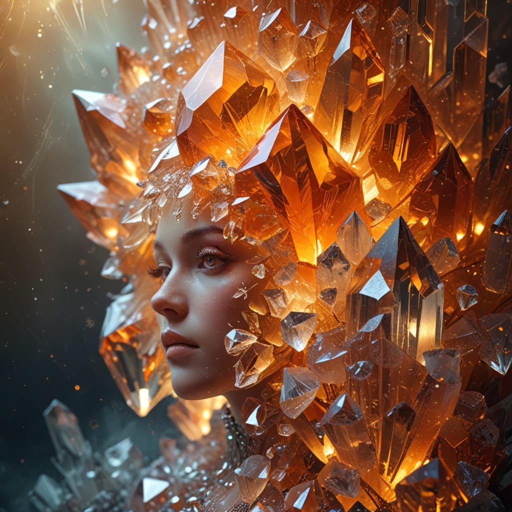 Surreal Portrait Among Orange Ice Crystals