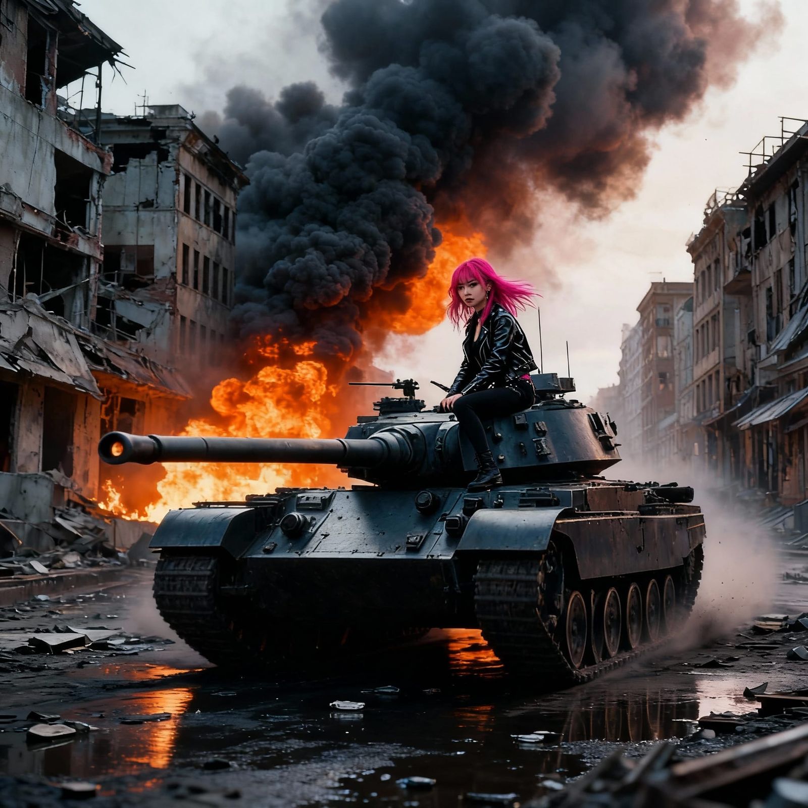 Girl Riding a Powerful Military Tank
