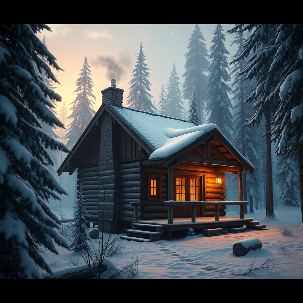 Snowy Wilderness Cabin in Atmospheric Style