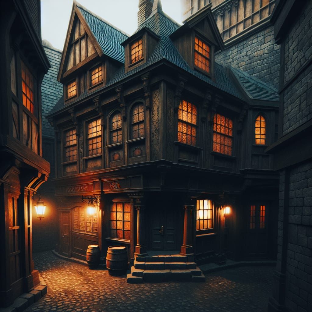 Rustic Tavern in Dimly Lit Alleyway - 1800s Charm