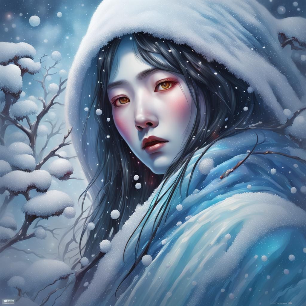 Hyperrealistic Yuki Onna Luring Viewers In