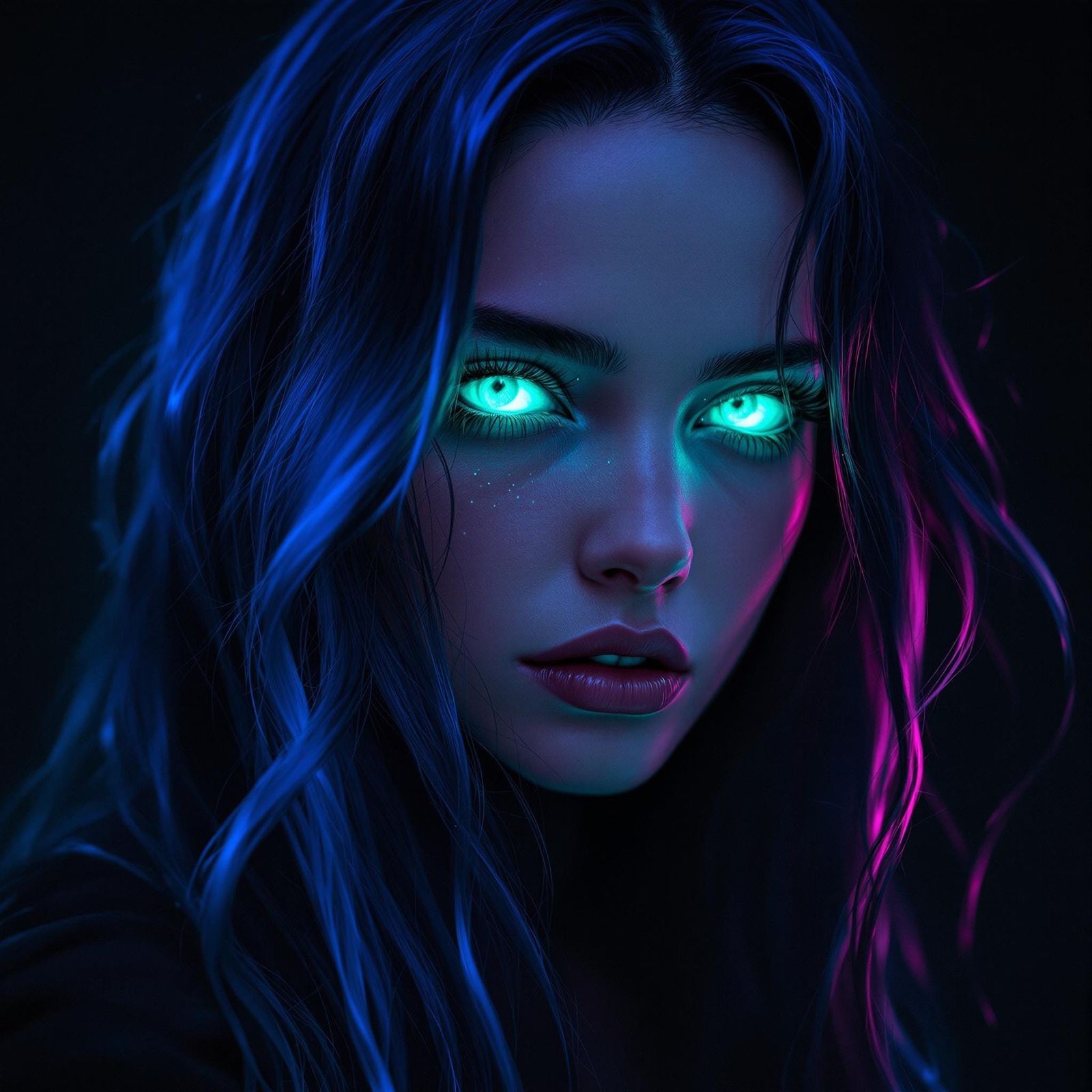 Enigmatic Cyberpunk Siren with Glowing Eyes