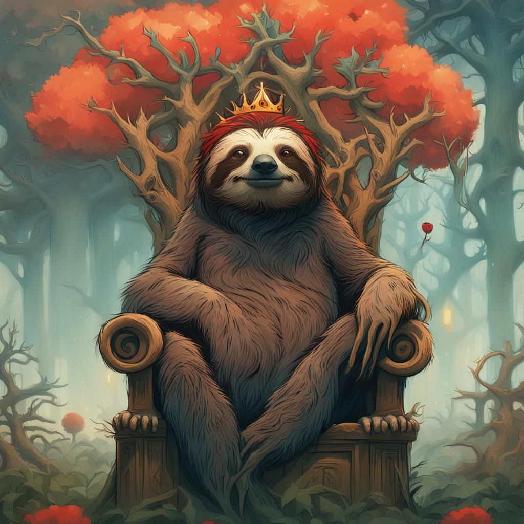 Sloth King on Branch Throne: Fantasy Concept Art