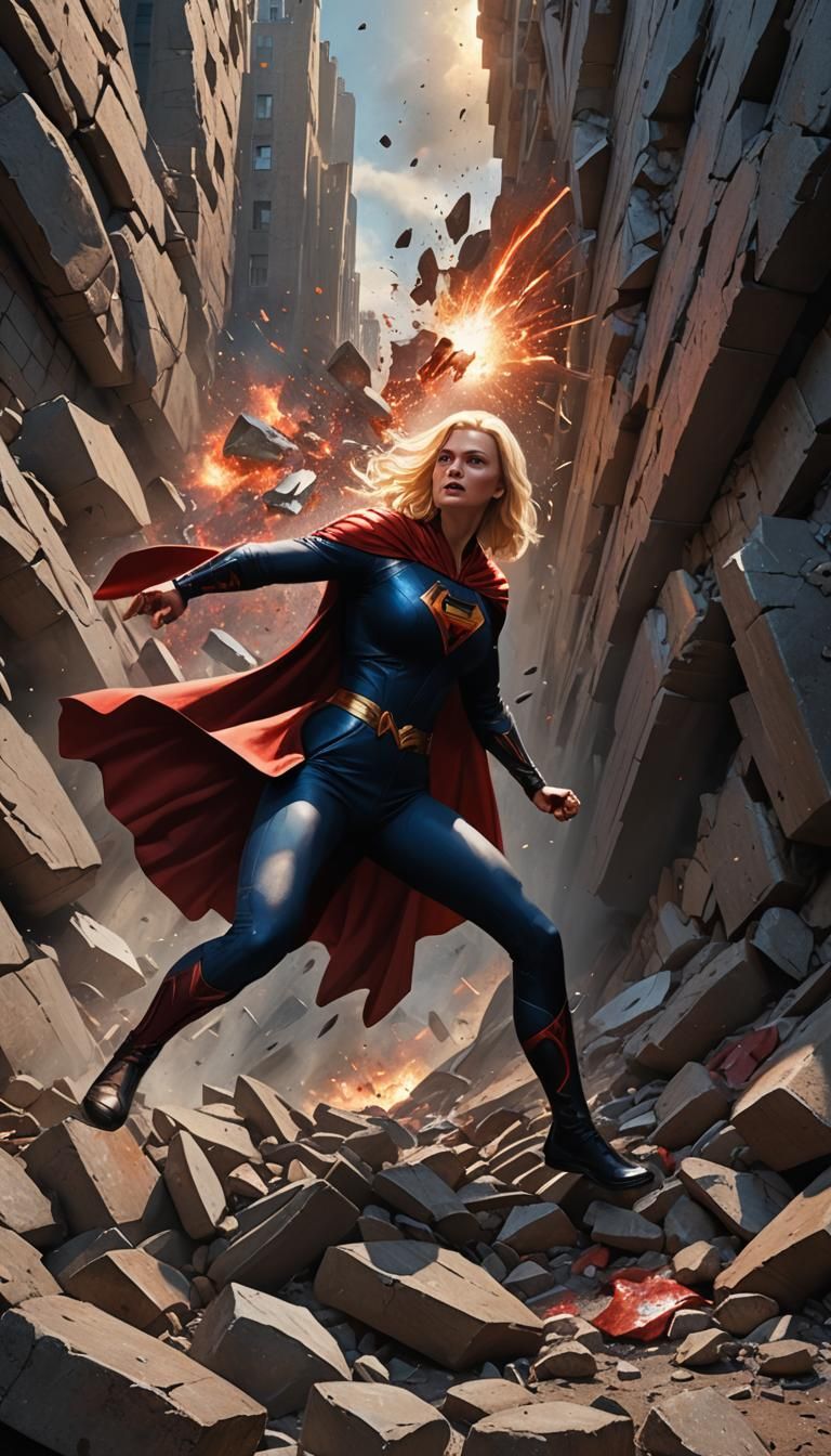 Superhero Punching Man, Photorealistic Cinematic Action Scen...