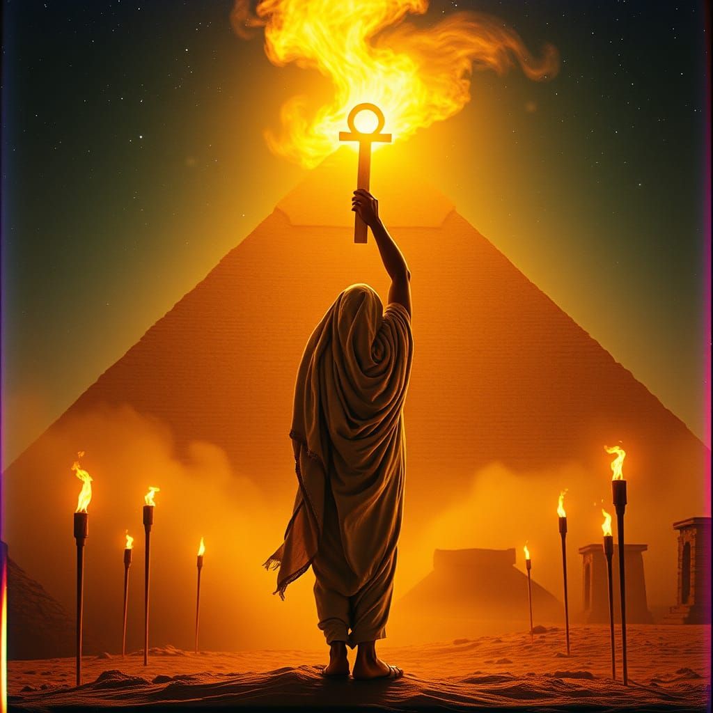 Epic Cinematic Still of Majestic Pyramid in Golden Sandstorm