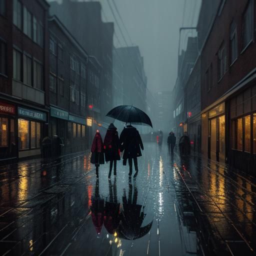 Rainy City Streets at Night with Reflections