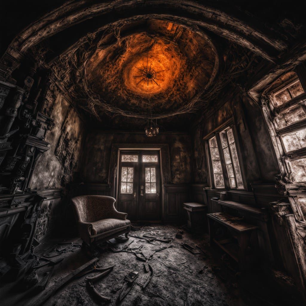 Eerie Fisheye Nightmare Emerging from Shadows