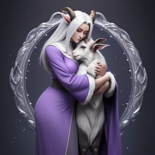 Graceful Mother Goat with Flowing Purple Robe