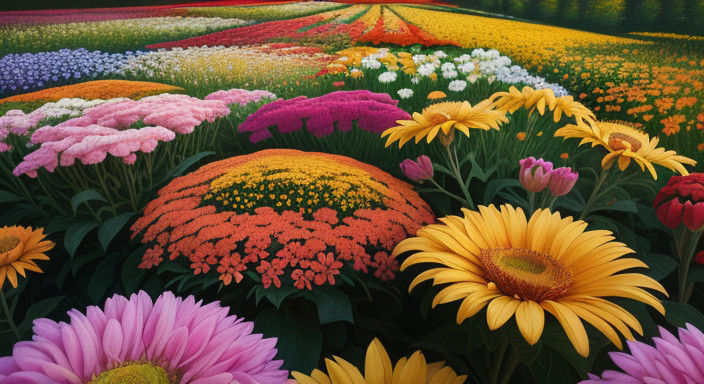 Impasto Oil Painting of Vibrant Blooming Flowers in a Worn W...