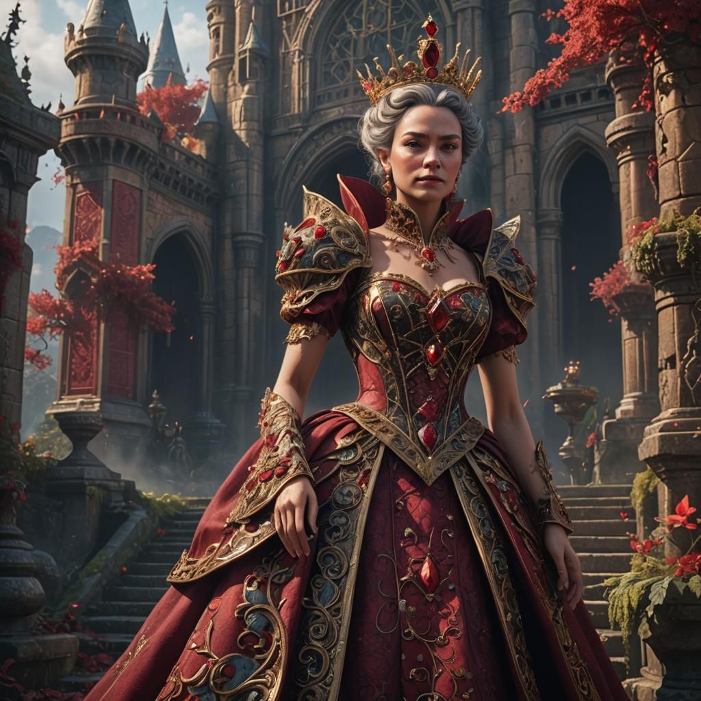 Queen in Ruby Dress: Fantasy Concept Art