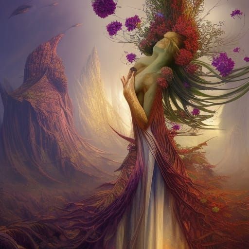 Botanical Woman: A Surreal Digital Painting