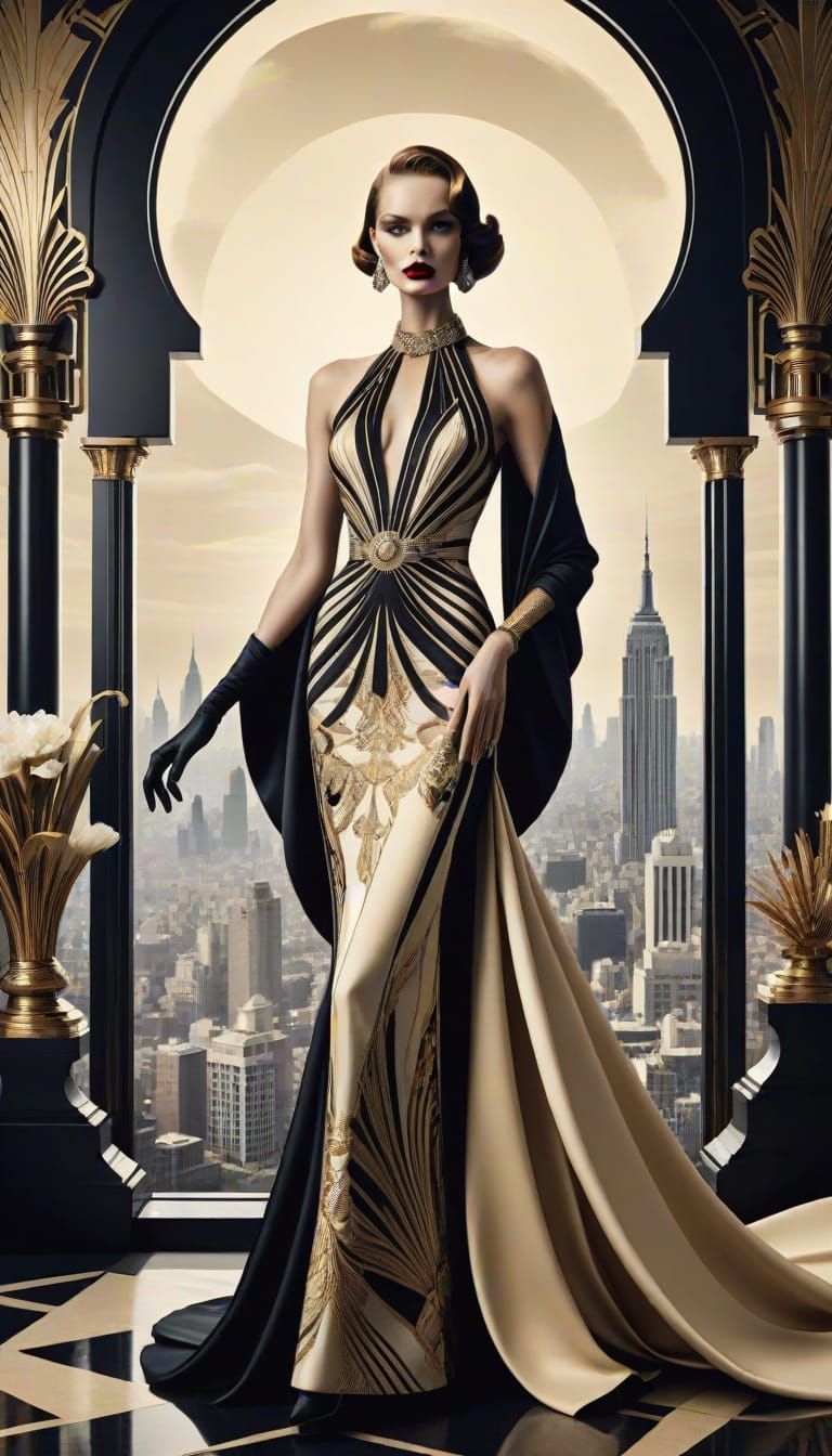 Utopian Cityscape Fashion Ad with Regal Model