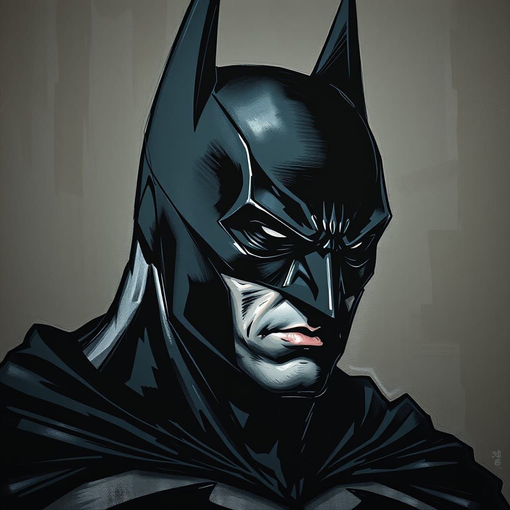 Gothic Batman Portrait in Bold Black Acrylic