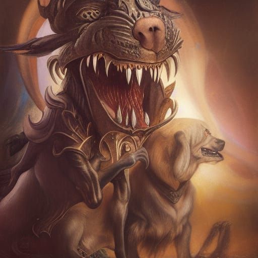 Alluring Mastiff Goddess of Sin in Oil Painting