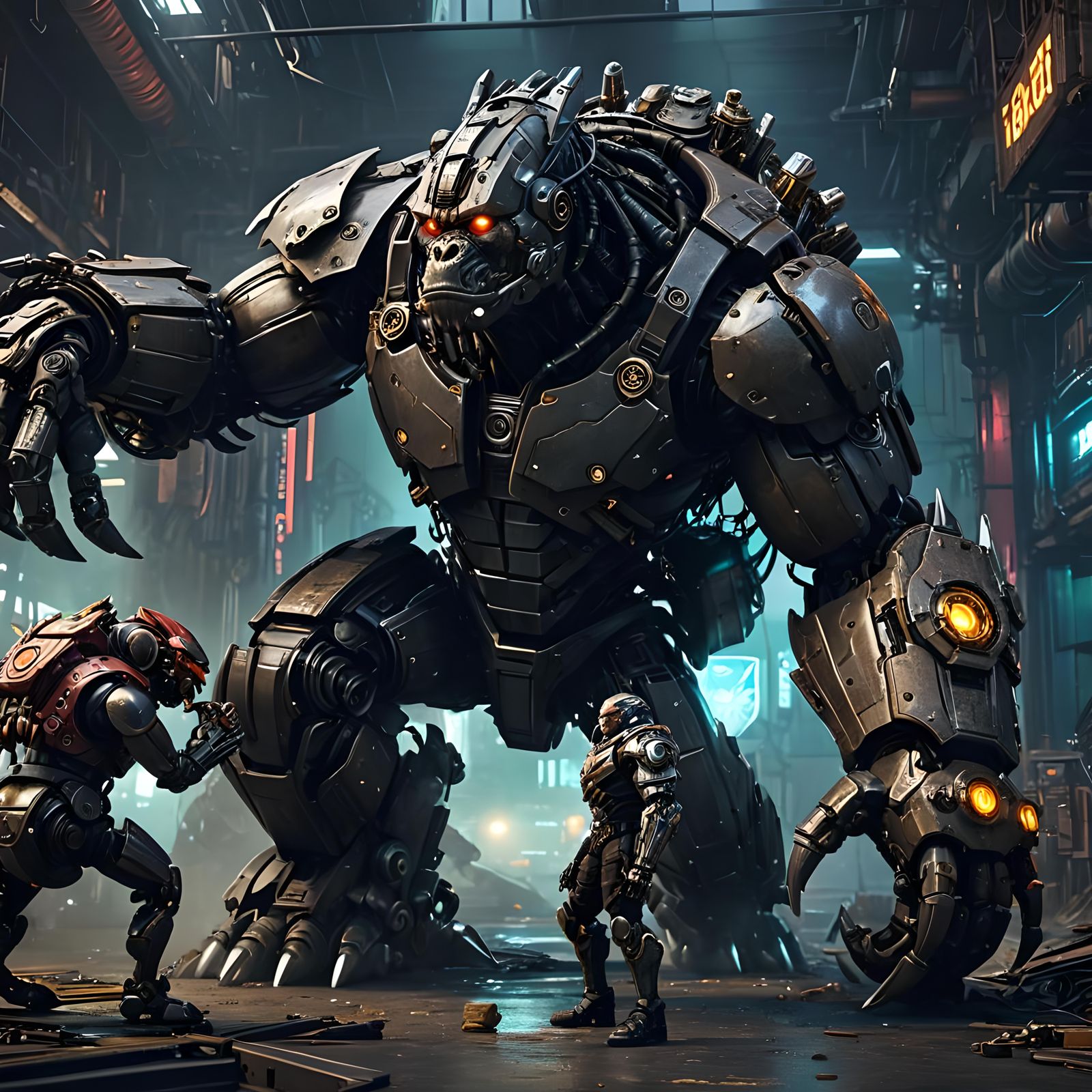 Butt kicker the gorilla, the mutated Steampunk Mecha AI gori...