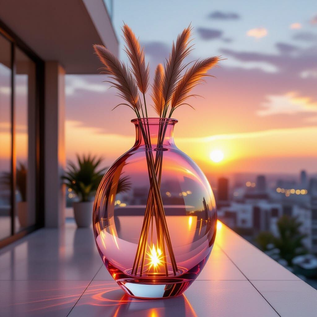 Crystal Vase Reflecting a Brilliant Sunset