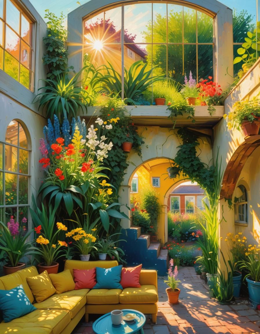 Woman in Sun-Drenched Garden, Impressionist Style