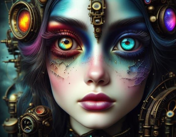Surreal Steampunk Goddess with Heterochromatic Eyes