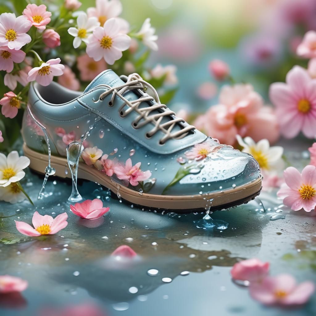 Macro Shoe Overflowing with Flowers in Natural Light