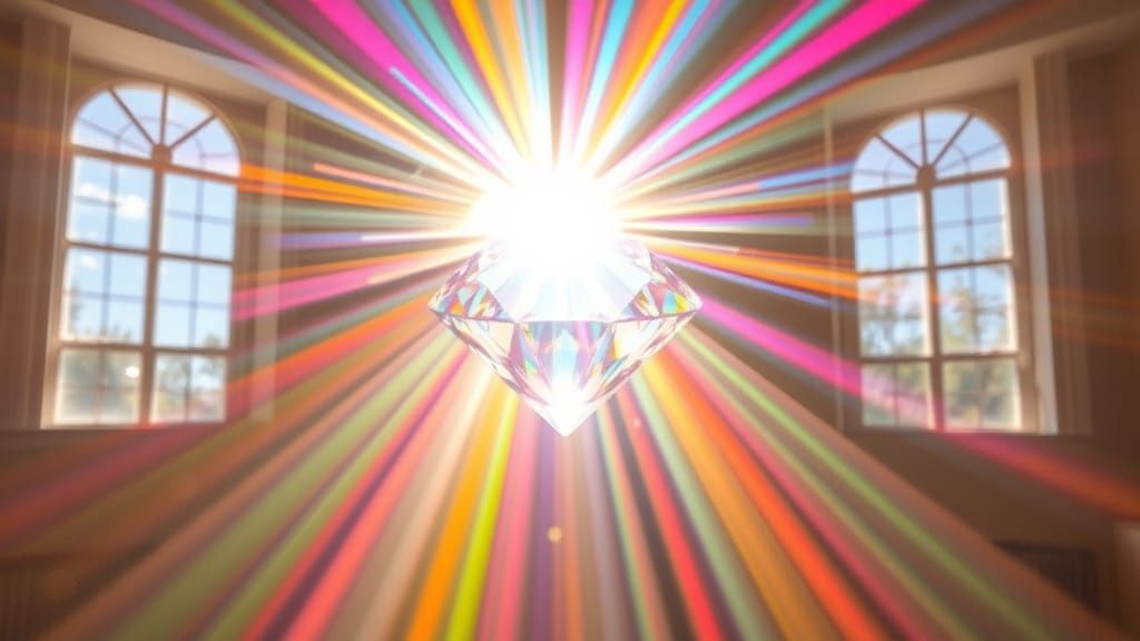 Rainbow Light Through Diamond Prism Hologram